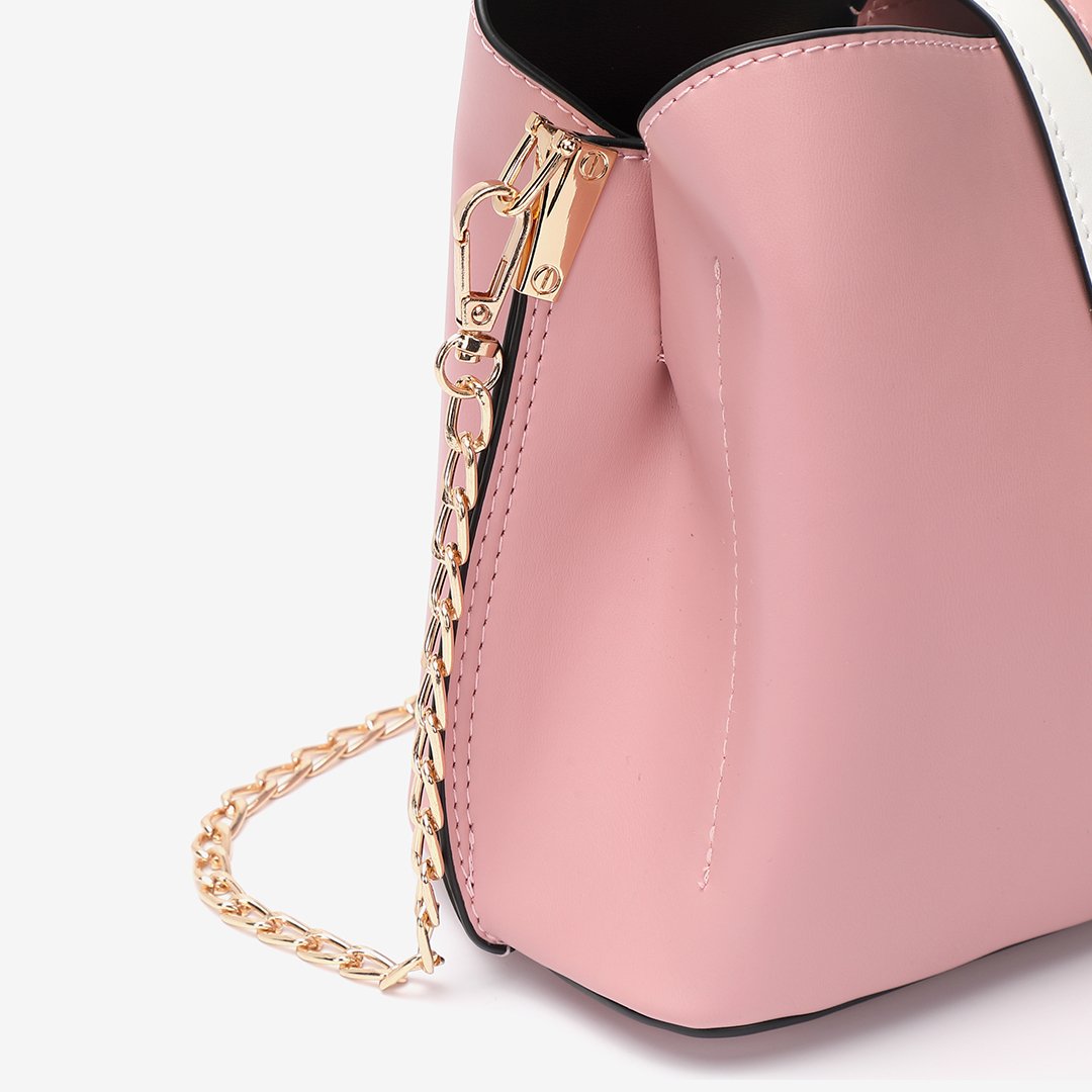 Striped strap PU leather bucket bag