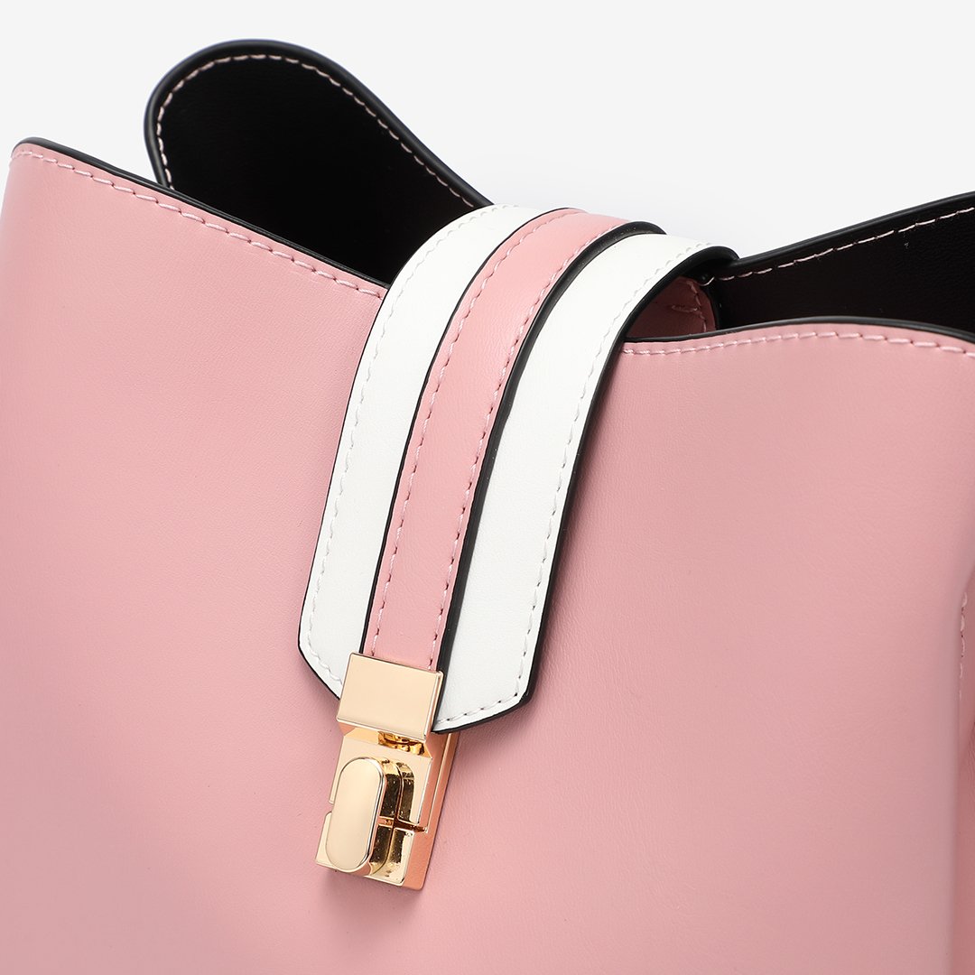 Striped strap PU leather bucket bag