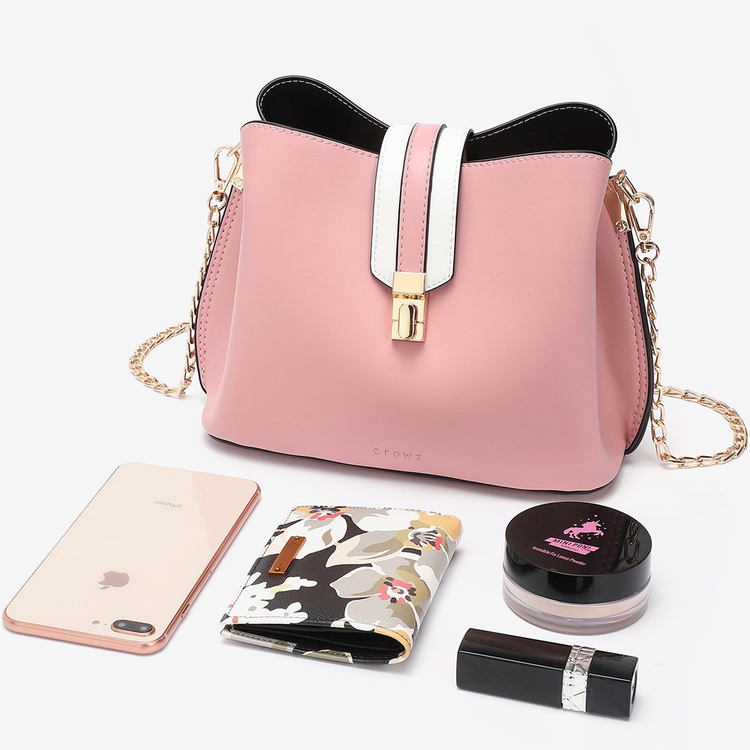 Striped strap PU leather bucket bag