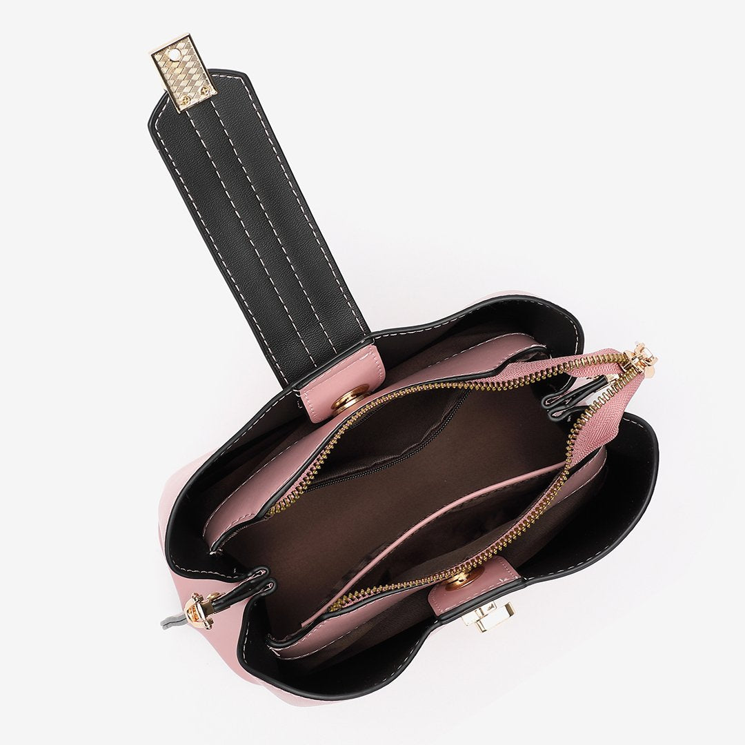 Striped strap PU leather bucket bag