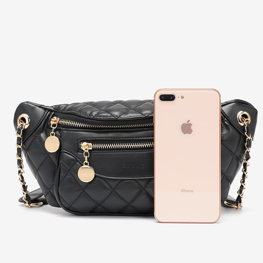 Double zip quilted PU leather bum bag