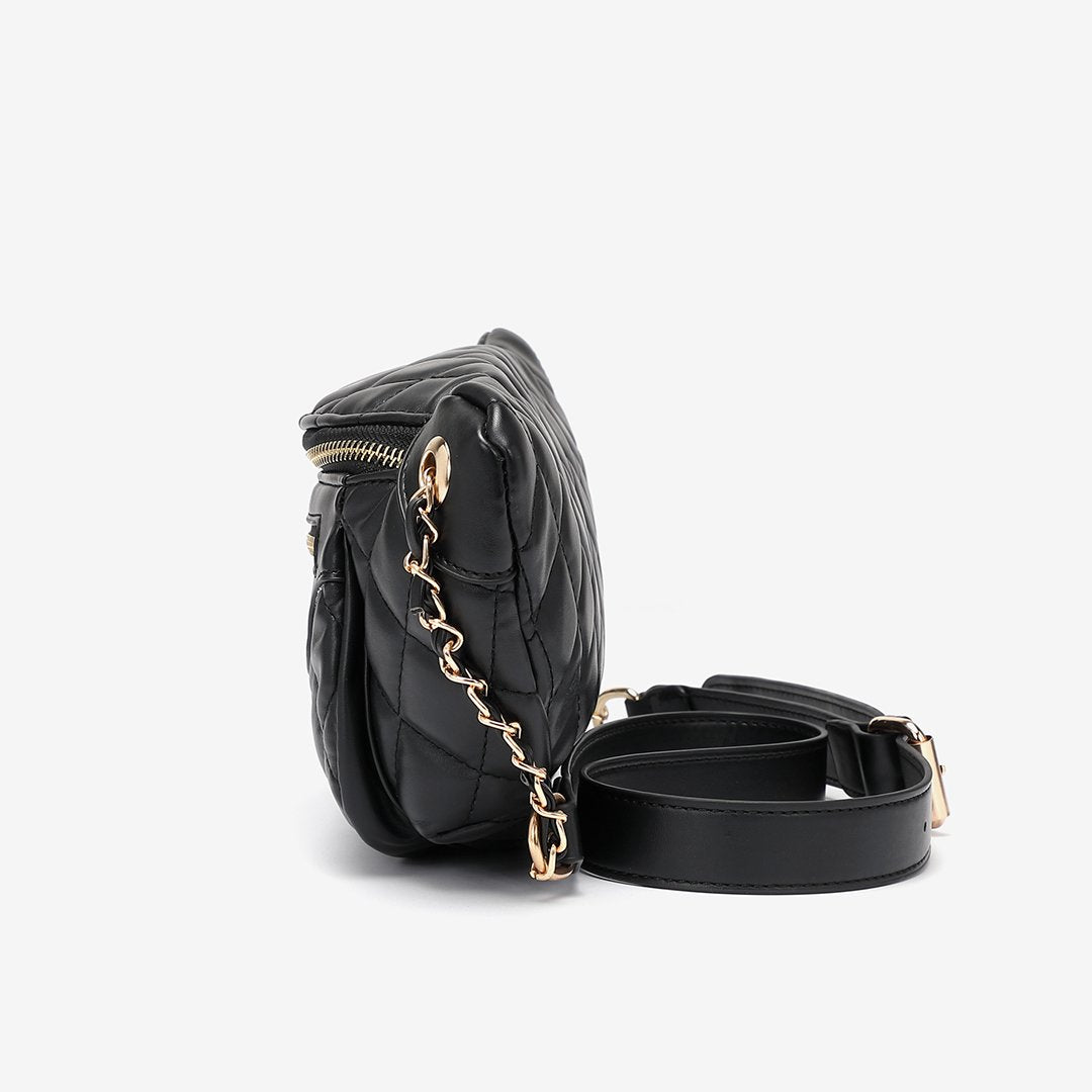 Double zip quilted PU leather bum bag