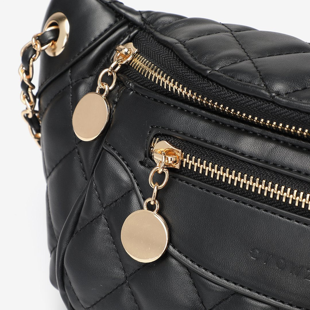 Double zip quilted PU leather bum bag