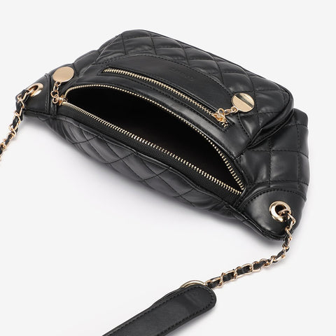 Double zip quilted PU leather bum bag