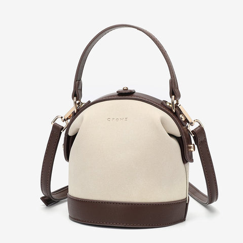 Retro snap-fastening cylindrical PU leather bucket bag