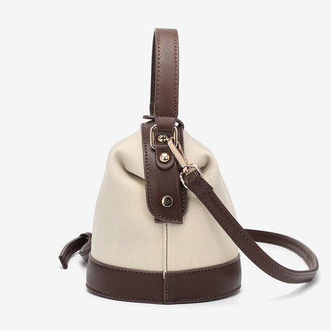 Retro snap-fastening cylindrical PU leather bucket bag