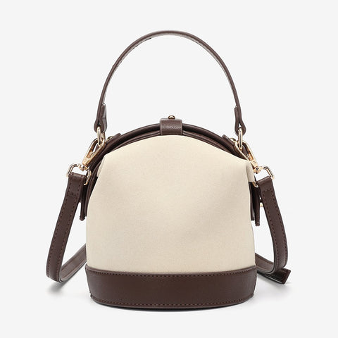 Retro snap-fastening cylindrical PU leather bucket bag