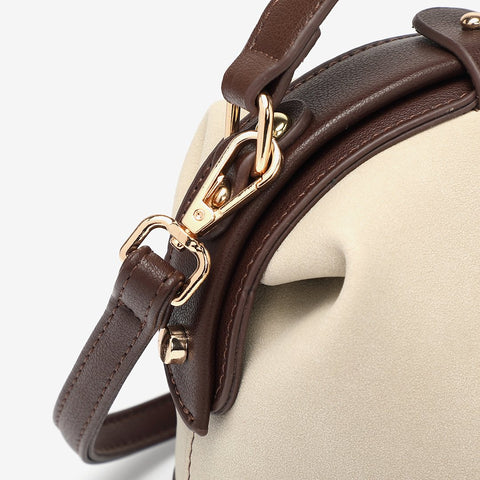 Retro snap-fastening cylindrical PU leather bucket bag