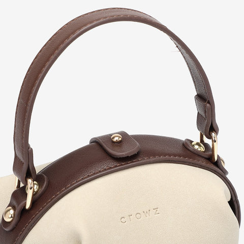 Retro snap-fastening cylindrical PU leather bucket bag