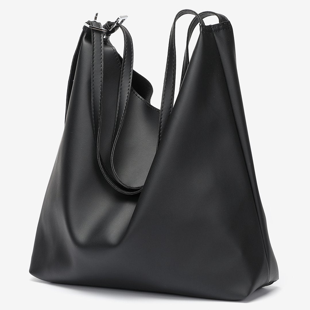 Double buckled strap large 2-in-1 soft PU leather tote