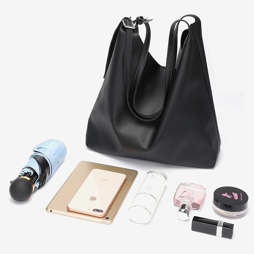Double buckled strap large 2-in-1 soft PU leather tote