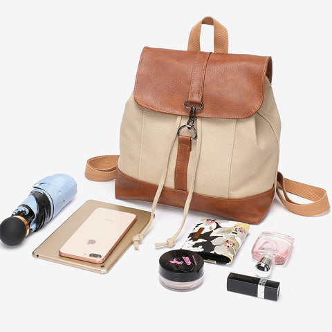 Retro PU leather lobster clasp canvas backpack