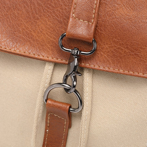 Retro PU leather lobster clasp canvas backpack