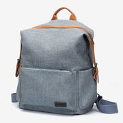 PU leather side buckled strap canvas backpack