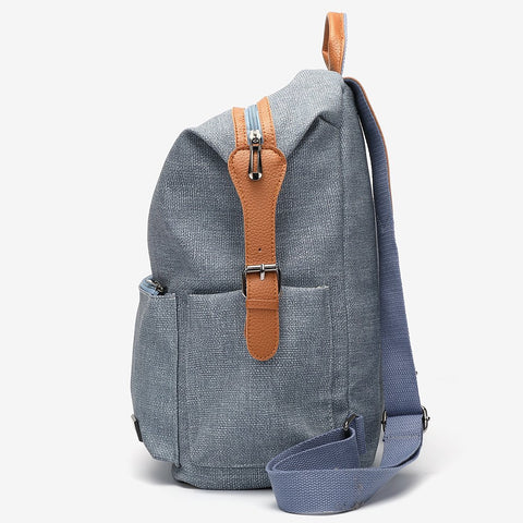 PU leather side buckled strap canvas backpack