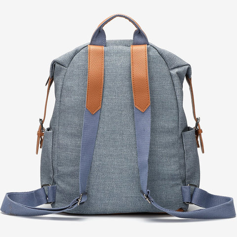PU leather side buckled strap canvas backpack