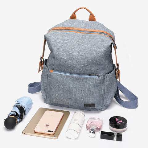 PU leather side buckled strap canvas backpack