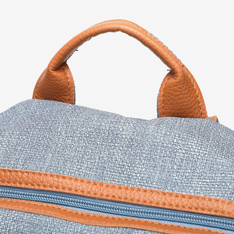 PU leather side buckled strap canvas backpack