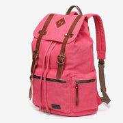 PU leather buckle-strap unisex canvas backpack