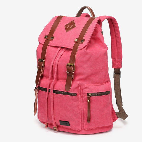 PU leather buckle-strap unisex canvas backpack
