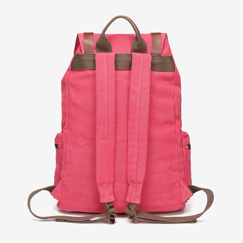 PU leather buckle-strap unisex canvas backpack