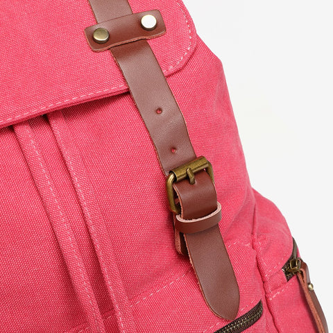 PU leather buckle-strap unisex canvas backpack