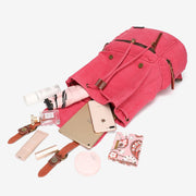 PU leather buckle-strap unisex canvas backpack