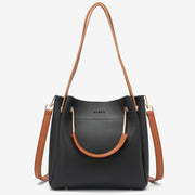 Metal top handle dual strap PU leather bucket bag