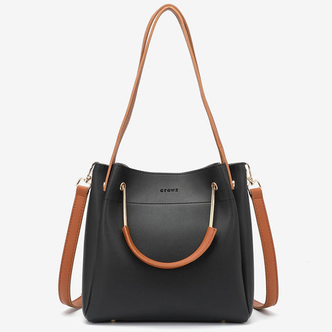 Metal top handle dual strap PU leather bucket bag