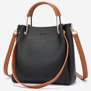 Metal top handle dual strap PU leather bucket bag