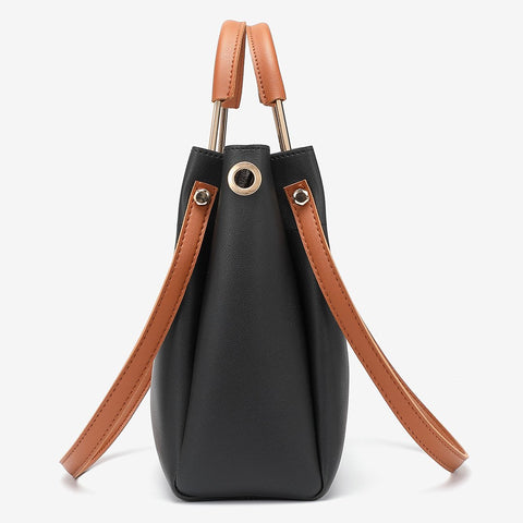 Metal top handle dual strap PU leather bucket bag