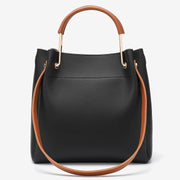 Metal top handle dual strap PU leather bucket bag