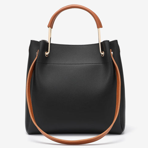 Metal top handle dual strap PU leather bucket bag