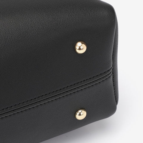 Metal top handle dual strap PU leather bucket bag