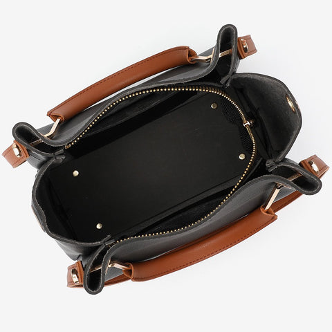 Metal top handle dual strap PU leather bucket bag