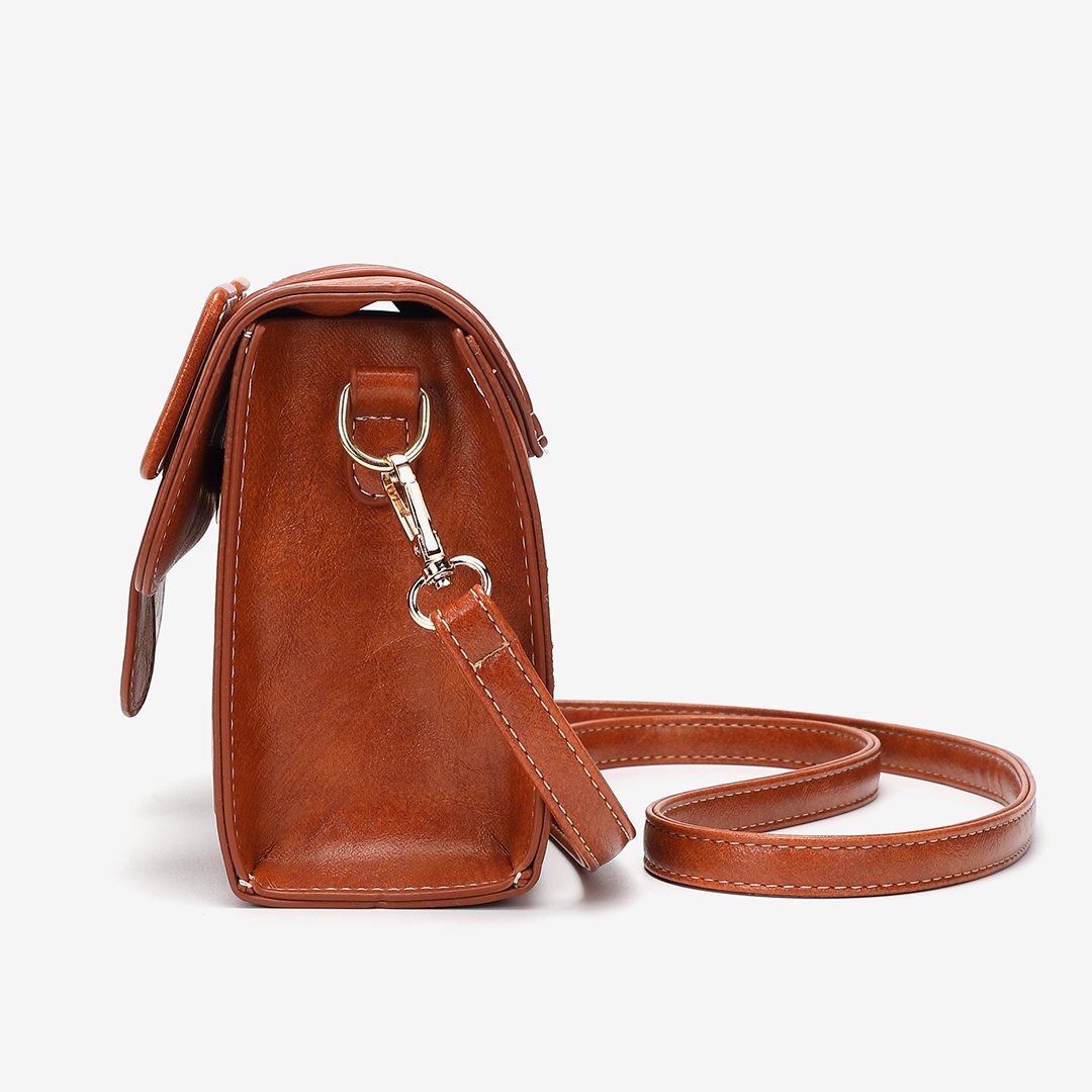 Double strap flap PU leather crossbody bag
