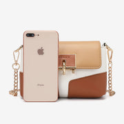 Metal loop lock colourblock PU leather crossbody bag