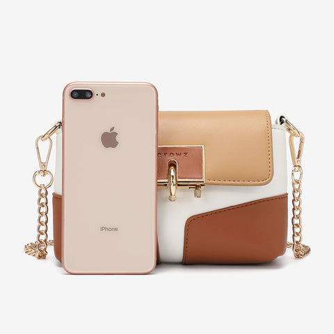 Metal loop lock colourblock PU leather crossbody bag
