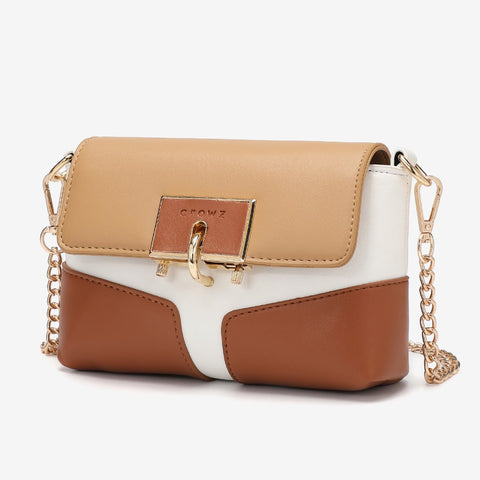 Metal loop lock colourblock PU leather crossbody bag