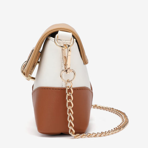 Metal loop lock colourblock PU leather crossbody bag