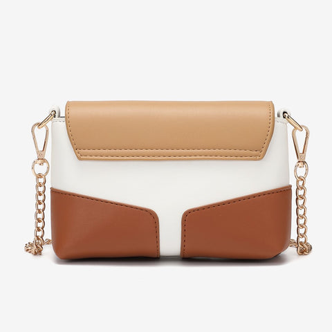 Metal loop lock colourblock PU leather crossbody bag