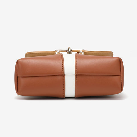 Metal loop lock colourblock PU leather crossbody bag