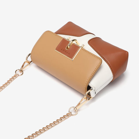 Metal loop lock colourblock PU leather crossbody bag
