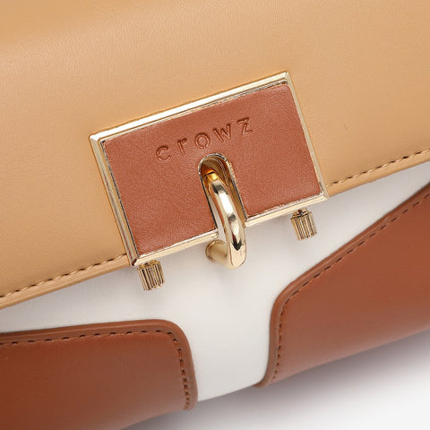 Metal loop lock colourblock PU leather crossbody bag