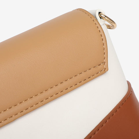 Metal loop lock colourblock PU leather crossbody bag