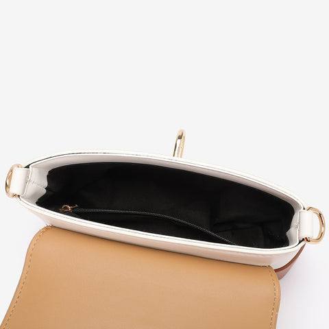 Metal loop lock colourblock PU leather crossbody bag