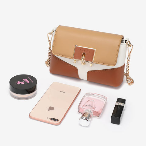 Metal loop lock colourblock PU leather crossbody bag