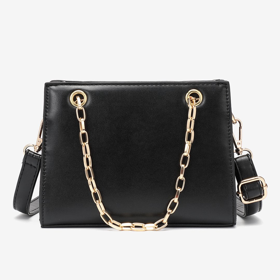 Striped panel chain handle PU leather crossbody bag