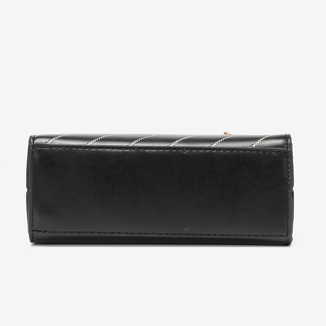 Striped panel chain handle PU leather crossbody bag