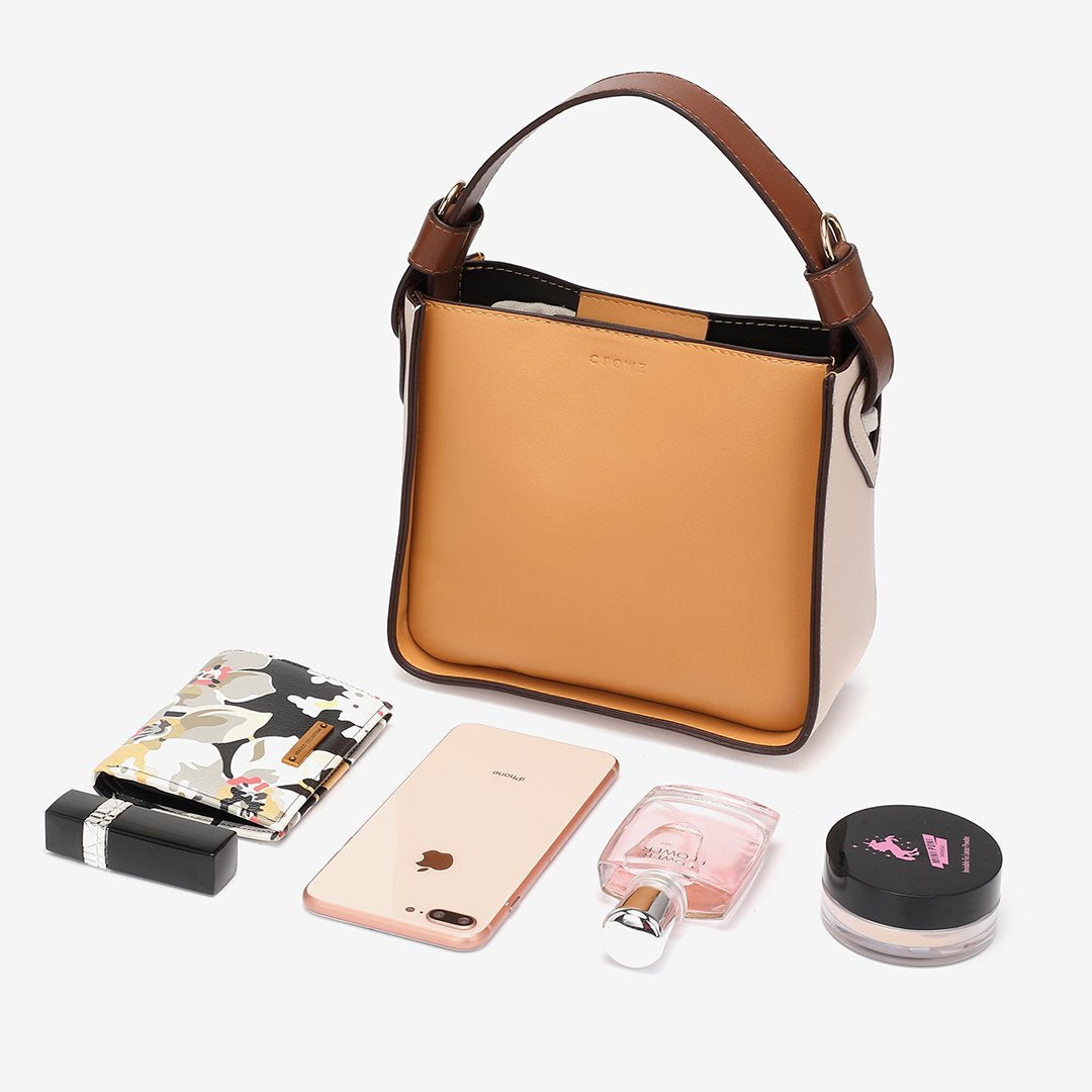 Minimalistic colourblock PU leather bucket bag